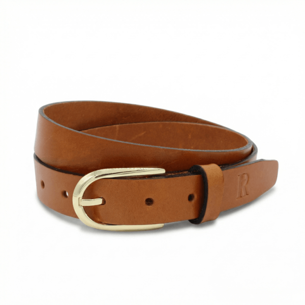Ledergürtel Damen schmaler Damengürtel Gürtel Cognac 2,5 cm Gürtel goldene Schnalle Lisbeth